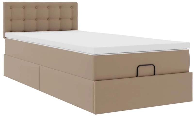vidaXL Οθωμανικό κρεβάτι με στρώματα & LEDs Cappuccino Faux Leather