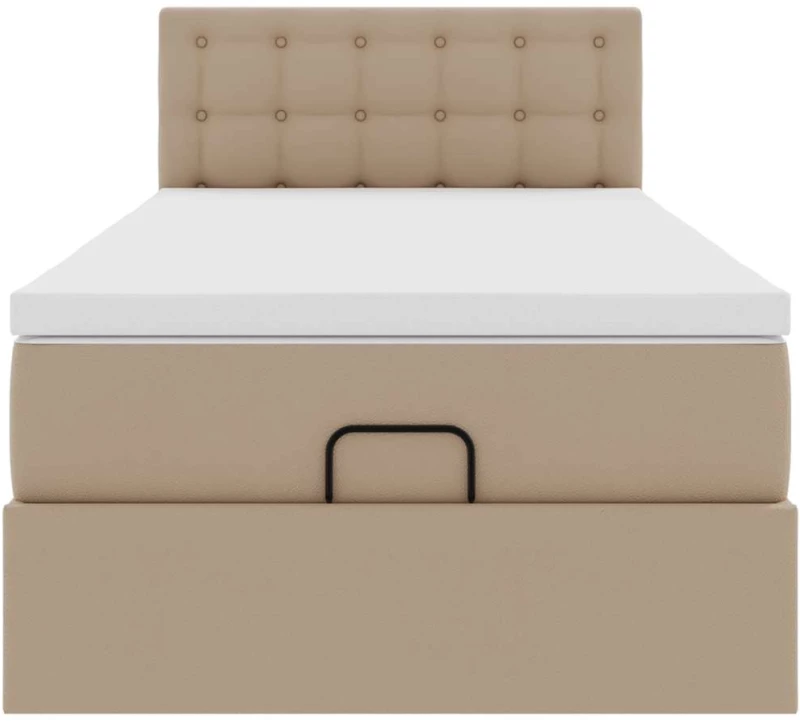 vidaXL Οθωμανικό κρεβάτι με στρώματα & LEDs Cappuccino Faux Leather