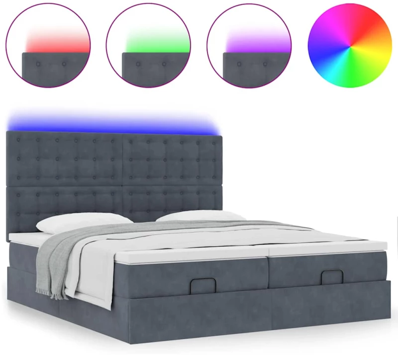 vidaXL Οθωμανικό κρεβάτι με στρώματα & LEDs Σκούρο γκρι Velvet