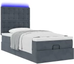 vidaXL Οθωμανικό κρεβάτι με στρώματα & LEDs Σκούρο γκρι Βελούδο