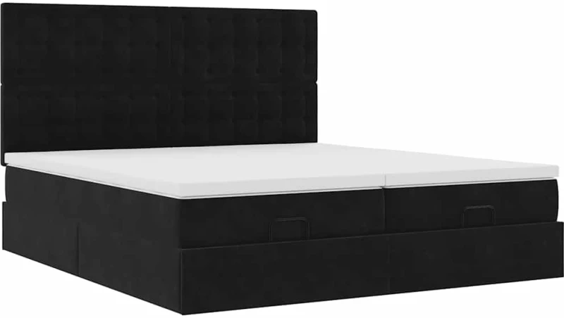 vidaXL Οθωμανικό κρεβάτι με στρώματα & LEDs Μαύρο 180x200cm Velvet