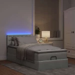 vidaXL Οθωμανικό κρεβάτι με στρώμα&LEDs Ανοιχτό γκρι 100x200cm Βελούδο