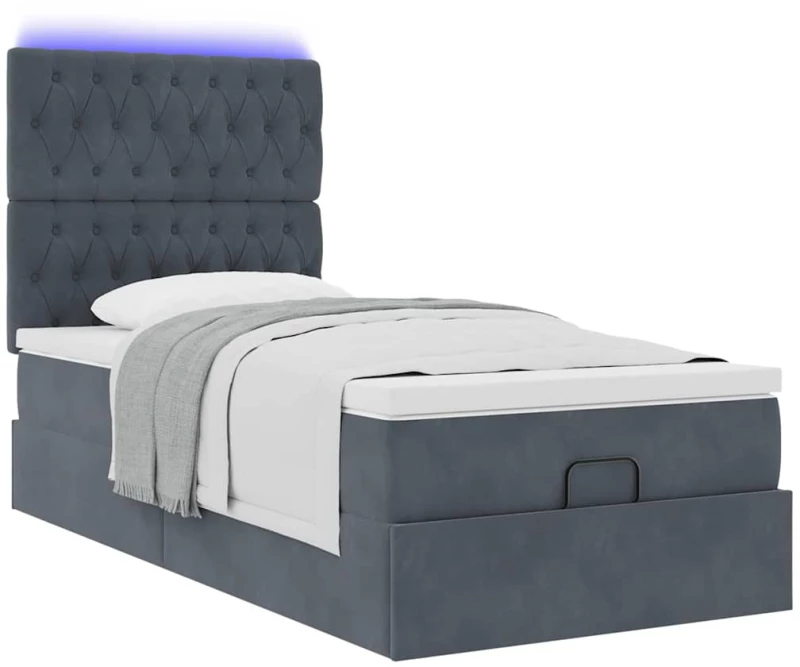 vidaXL Οθωμανικό κρεβάτι με στρώματα & LEDs Σκούρο γκρι Βελούδο
