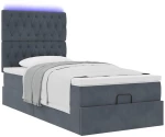 vidaXL Οθωμανικό κρεβάτι με στρώματα & LEDs Σκούρο γκρι Βελούδο