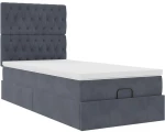 vidaXL Οθωμανικό κρεβάτι με στρώματα & LEDs Σκούρο γκρι Βελούδο
