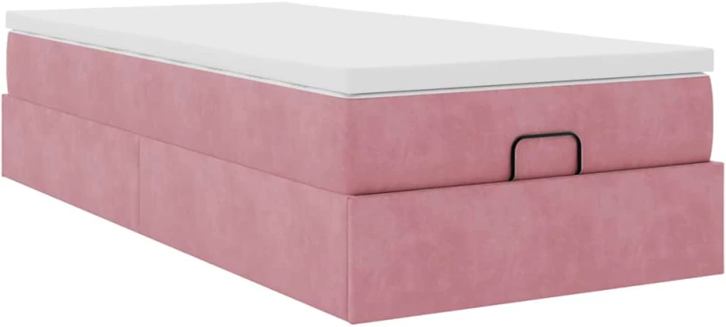 vidaXL Οθωμανικό κρεβάτι με στρώμα ροζ 90x200cm Velvet