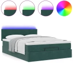 vidaXL Οθωμανικό κρεβάτι με στρώμα & LEDs Σκούρο πράσινο Βελούδο