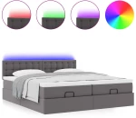 vidaXL Οθωμανικό κρεβάτι με στρώματα & LEDs Γκρι Faux Leather