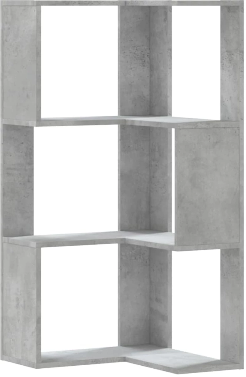 vidaXL Βιβλιοθήκη Γωνιακή 3 Επ. Γκρι Σκυροδέμ. 50x50x102εκ Επεξ. Ξύλο