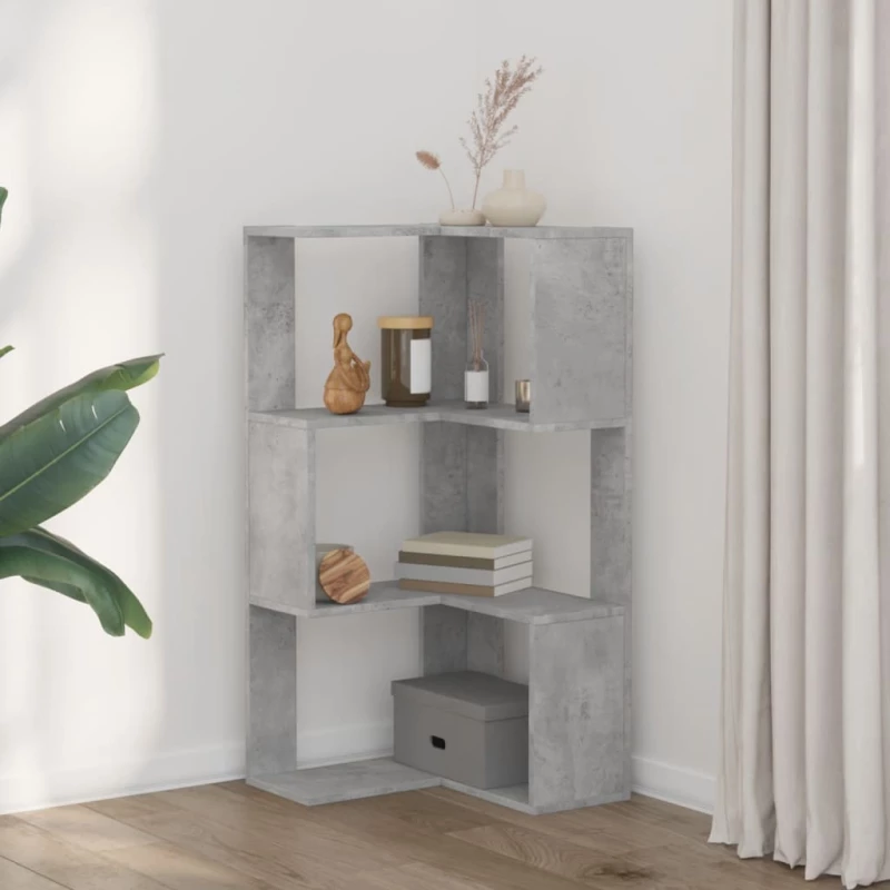 vidaXL Βιβλιοθήκη Γωνιακή 3 Επ. Γκρι Σκυροδέμ. 50x50x102εκ Επεξ. Ξύλο