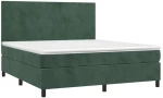 vidaXL Κρεβάτι Boxspring με Στρώμα & LED Σκ. Πράσινο 160x200εκ Βελούδο