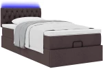 vidaXL Οθωμανικό κρεβάτι με στρώμα & LEDs Σκούρο καφέ 90x190cm ύφασμα
