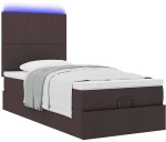 vidaXL Οθωμανικό κρεβάτι με στρώμα & LEDs Σκούρο καφέ 90x190cm ύφασμα