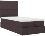 vidaXL Οθωμανικό κρεβάτι με στρώμα & LEDs Σκούρο καφέ 90x190cm ύφασμα