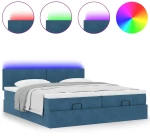 vidaXL Οθωμανικό κρεβάτι με στρώματα & LEDs Σκούρο μπλε Βελούδο