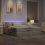 vidaXL Οθωμανικό κρεβάτι με στρώμα & LEDs Cream 160x200cm ύφασμα