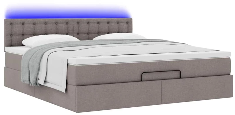 vidaXL Οθωμανικό κρεβάτι με στρώμα & LEDs Cream 160x200cm ύφασμα