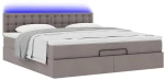 vidaXL Οθωμανικό κρεβάτι με στρώμα & LEDs Cream 160x200cm ύφασμα