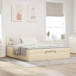 vidaXL Οθωμανικό κρεβάτι με στρώμα & LEDs Cream 160x200cm ύφασμα