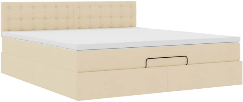 vidaXL Οθωμανικό κρεβάτι με στρώμα & LEDs Cream 160x200cm ύφασμα