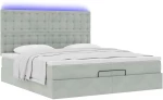 vidaXL Οθωμανικό κρεβάτι με στρώματα & LEDs Ανοιχτό γκρι Βελούδο