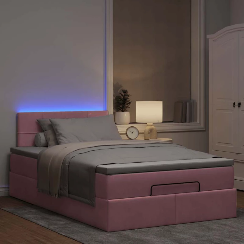 vidaXL Οθωμανικό κρεβάτι με στρώμα & LEDs Ροζ 120x200cm Velvet