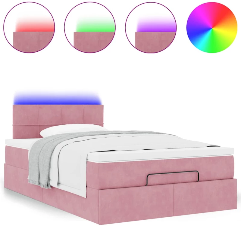 vidaXL Οθωμανικό κρεβάτι με στρώμα & LEDs Ροζ 120x200cm Velvet
