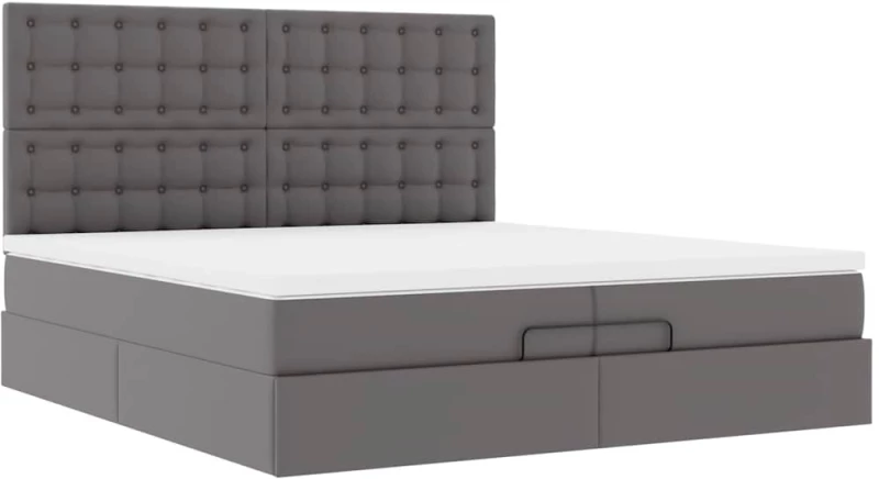 vidaXL Οθωμανικό κρεβάτι με στρώματα & LEDs Γκρι Faux Leather