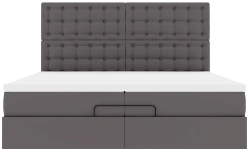 vidaXL Οθωμανικό κρεβάτι με στρώματα & LEDs Γκρι Faux Leather