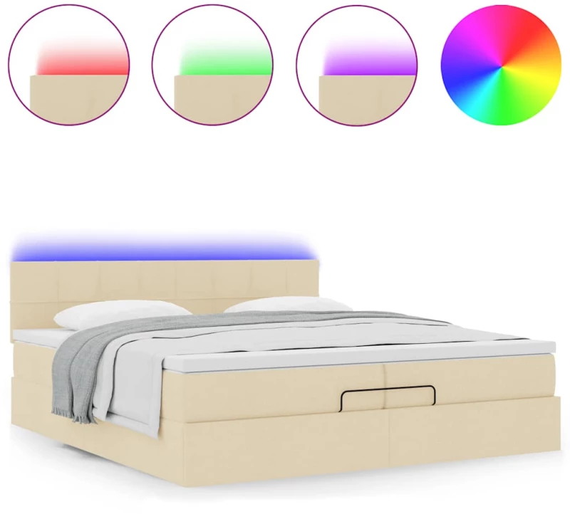 vidaXL Οθωμανικό κρεβάτι με στρώματα & LEDs Κρέμα 200x200cm ύφασμα