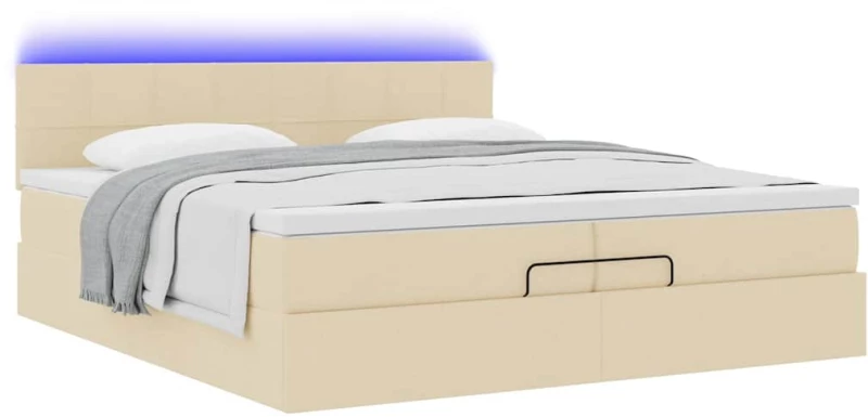 vidaXL Οθωμανικό κρεβάτι με στρώματα & LEDs Κρέμα 200x200cm ύφασμα