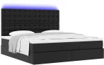 vidaXL Οθωμανικό κρεβάτι με στρώματα & LEDs Μαύρο Faux Leather