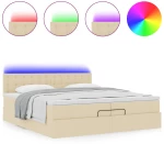 vidaXL Οθωμανικό κρεβάτι με στρώματα & LEDs Κρέμα 200x200cm ύφασμα