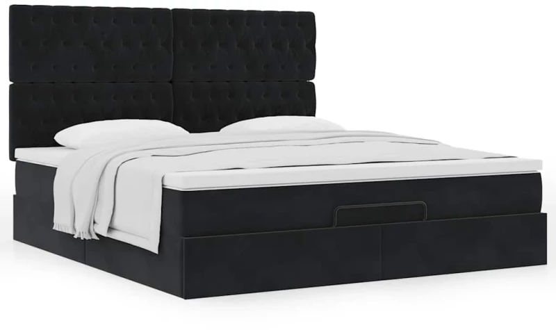 vidaXL Οθωμανικό κρεβάτι με στρώματα Μαύρο 180x200cm Velvet