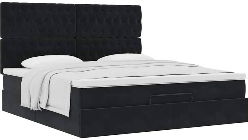 vidaXL Οθωμανικό κρεβάτι με στρώματα Μαύρο 180x200cm Velvet