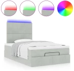 vidaXL Οθωμανικό κρεβάτι με στρώματα & LEDs Ανοιχτό γκρι Βελούδο