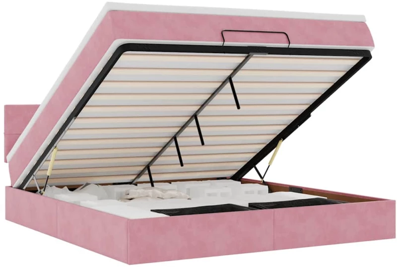 vidaXL Οθωμανικό κρεβάτι με στρώμα ροζ 160x200cm Βελούδο