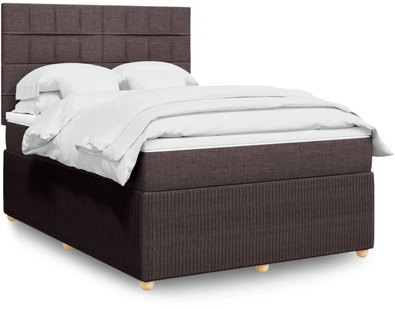 vidaXL Κρεβάτι Boxspring με Στρώμα Σκούρο Καφέ 140x190 εκ. Υφασμάτινο