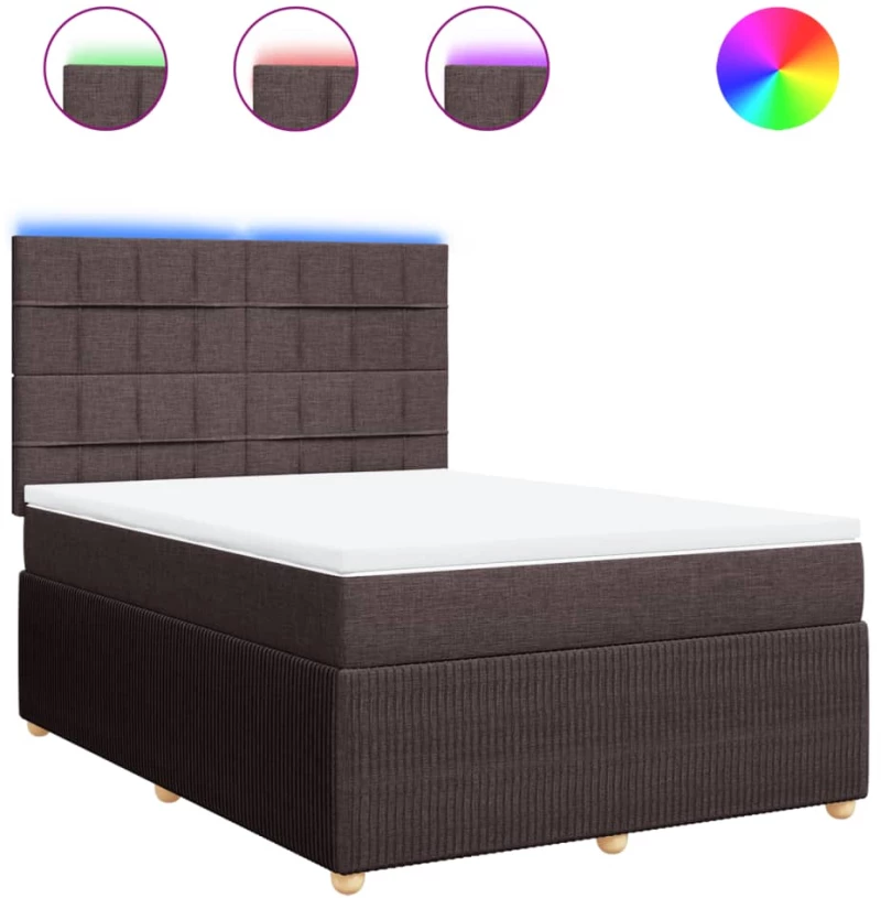 vidaXL Κρεβάτι Boxspring με Στρώμα Σκούρο Καφέ 140x190 εκ. Υφασμάτινο