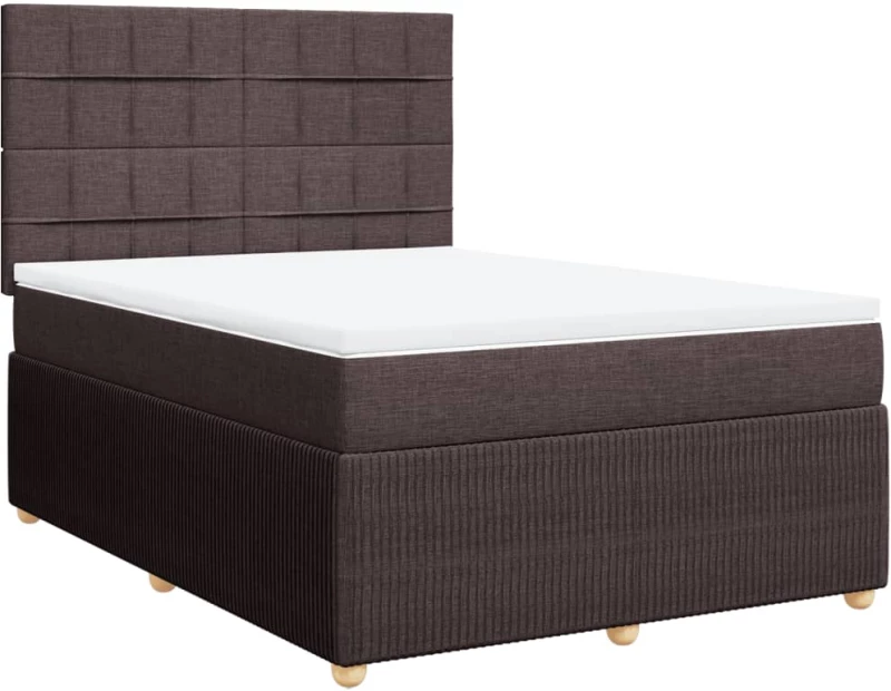 vidaXL Κρεβάτι Boxspring με Στρώμα Σκούρο Καφέ 140x190 εκ. Υφασμάτινο
