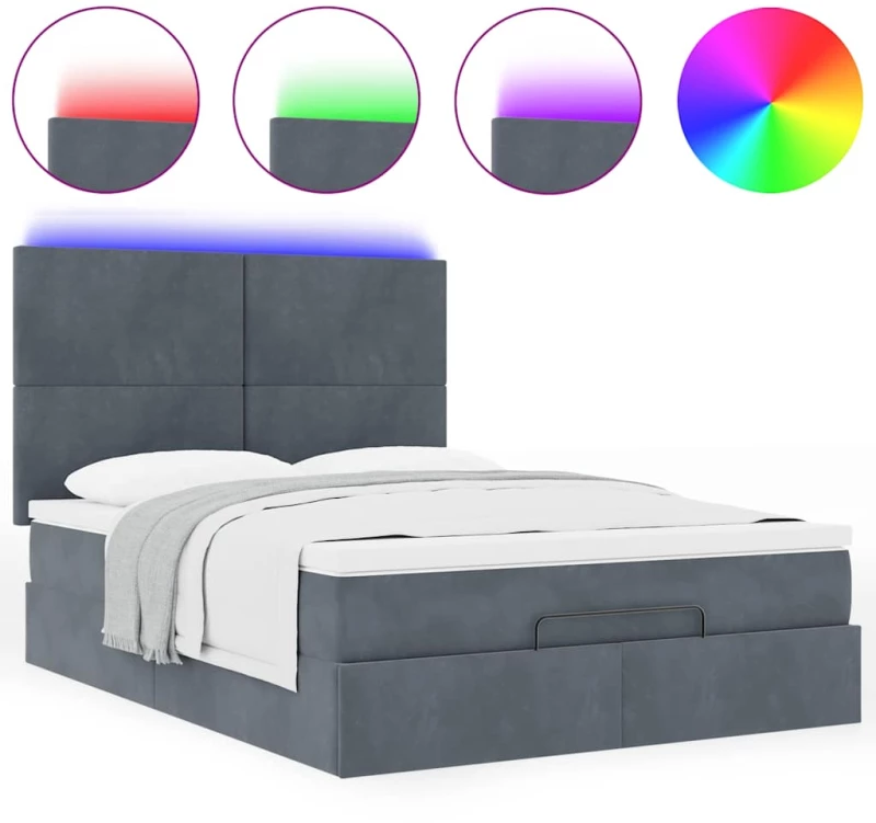 vidaXL Οθωμανικό κρεβάτι με στρώματα & LEDs Σκούρο γκρι Βελούδο
