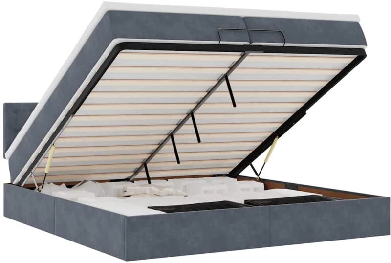vidaXL Οθωμανικό κρεβάτι με στρώματα & LEDs Σκούρο γκρι Βελούδο