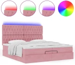 vidaXL Οθωμανικό κρεβάτι με στρώματα & LEDs Ροζ 200x200cm Velvet