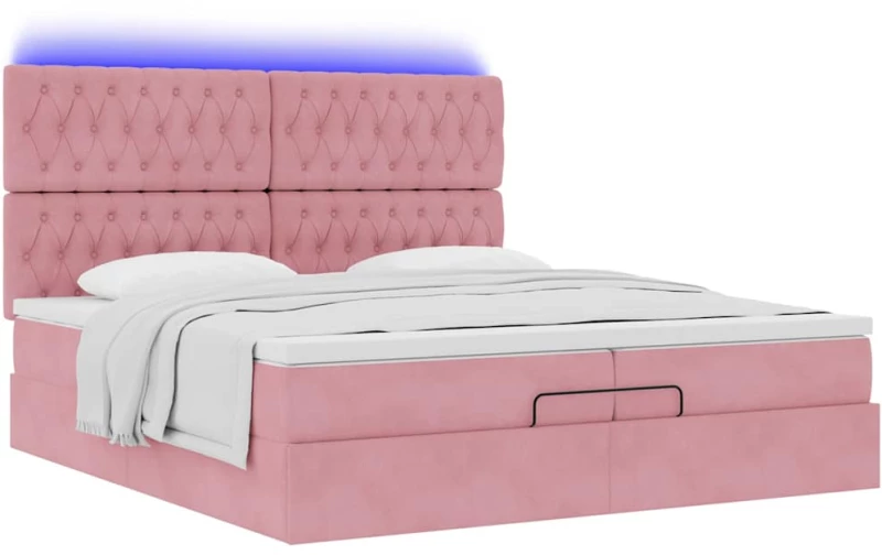 vidaXL Οθωμανικό κρεβάτι με στρώματα & LEDs Ροζ 200x200cm Velvet