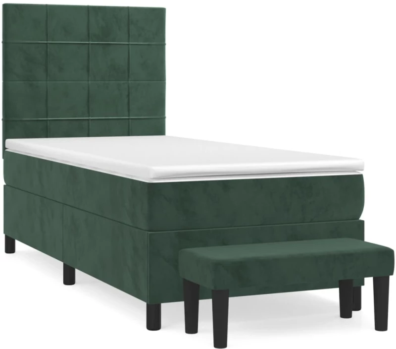 vidaXL Κρεβάτι Boxspring με Στρώμα Σκούρο Πράσινο 90x200 εκ. Βελούδινο