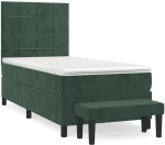 vidaXL Κρεβάτι Boxspring με Στρώμα Σκούρο Πράσινο 90x200 εκ. Βελούδινο