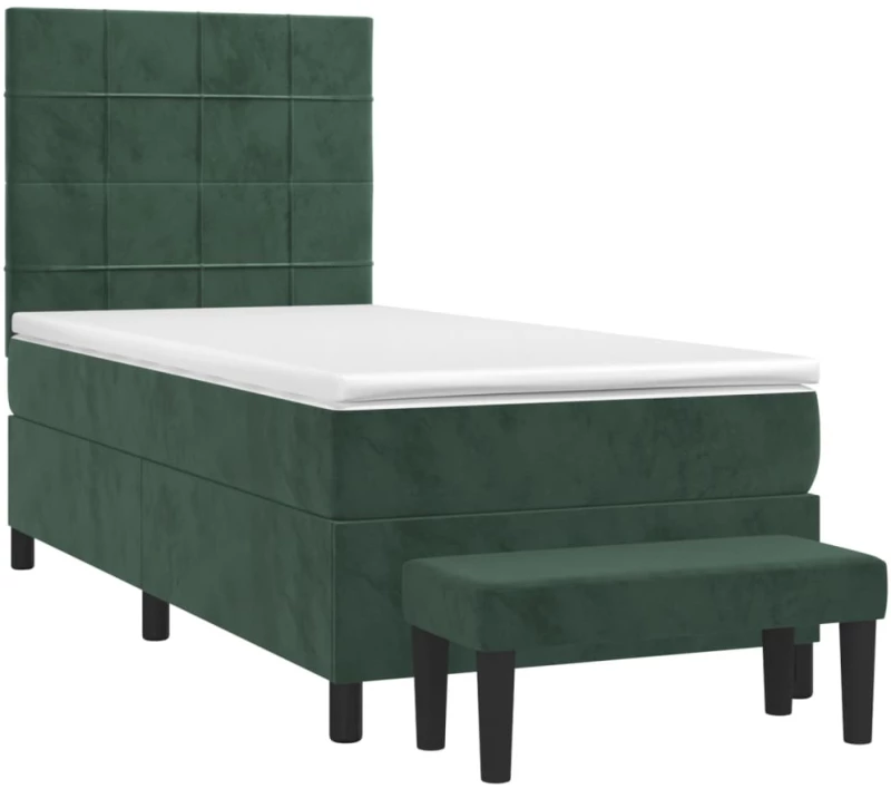 vidaXL Κρεβάτι Boxspring με Στρώμα Σκούρο Πράσινο 90x200 εκ. Βελούδινο