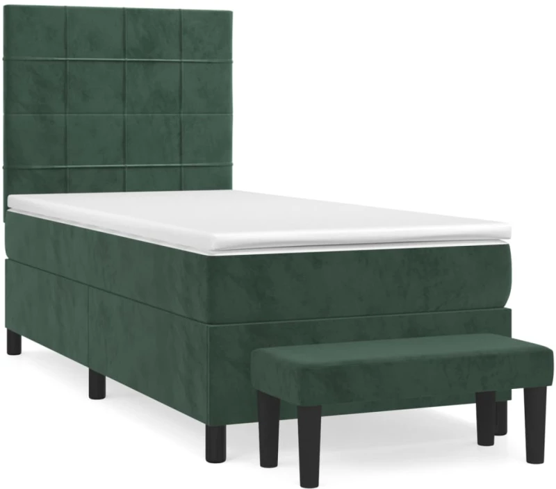 vidaXL Κρεβάτι Boxspring με Στρώμα Σκούρο Πράσινο 80x200 εκ. Βελούδινο