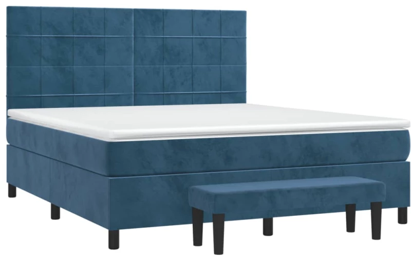 vidaXL Κρεβάτι Boxspring με Στρώμα Σκούρο Μπλε 160x200 εκ. Βελούδινο