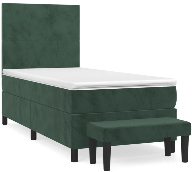 vidaXL Κρεβάτι Boxspring με Στρώμα Σκούρο Πράσινο 90x190 εκ. Βελούδινο